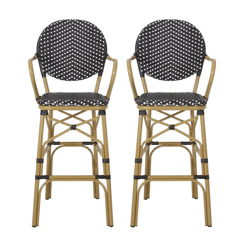 Image of Danberry Outdoor Wicker and Aluminum 29.5 Inch French Barstools, Set of 2