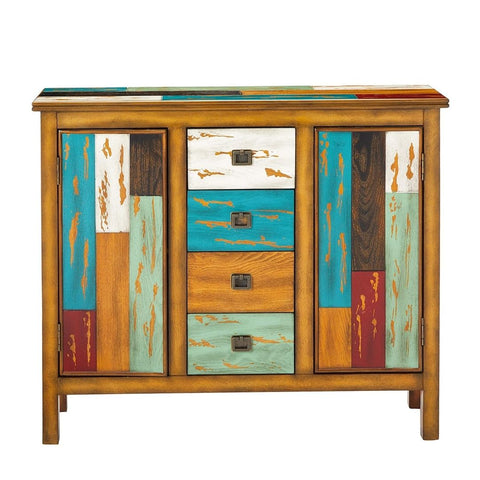 Image of Delaney Antique Multicolor Distressed Wood Storage Cabinet
