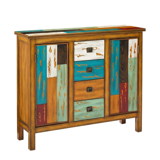 Delaney Antique Multicolor Distressed Wood Storage Cabinet
