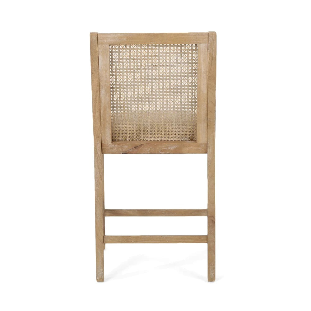 Deville French Country Fabric Upholstered Wood and Cane 25.5 inch Counter Stools, Set of 2