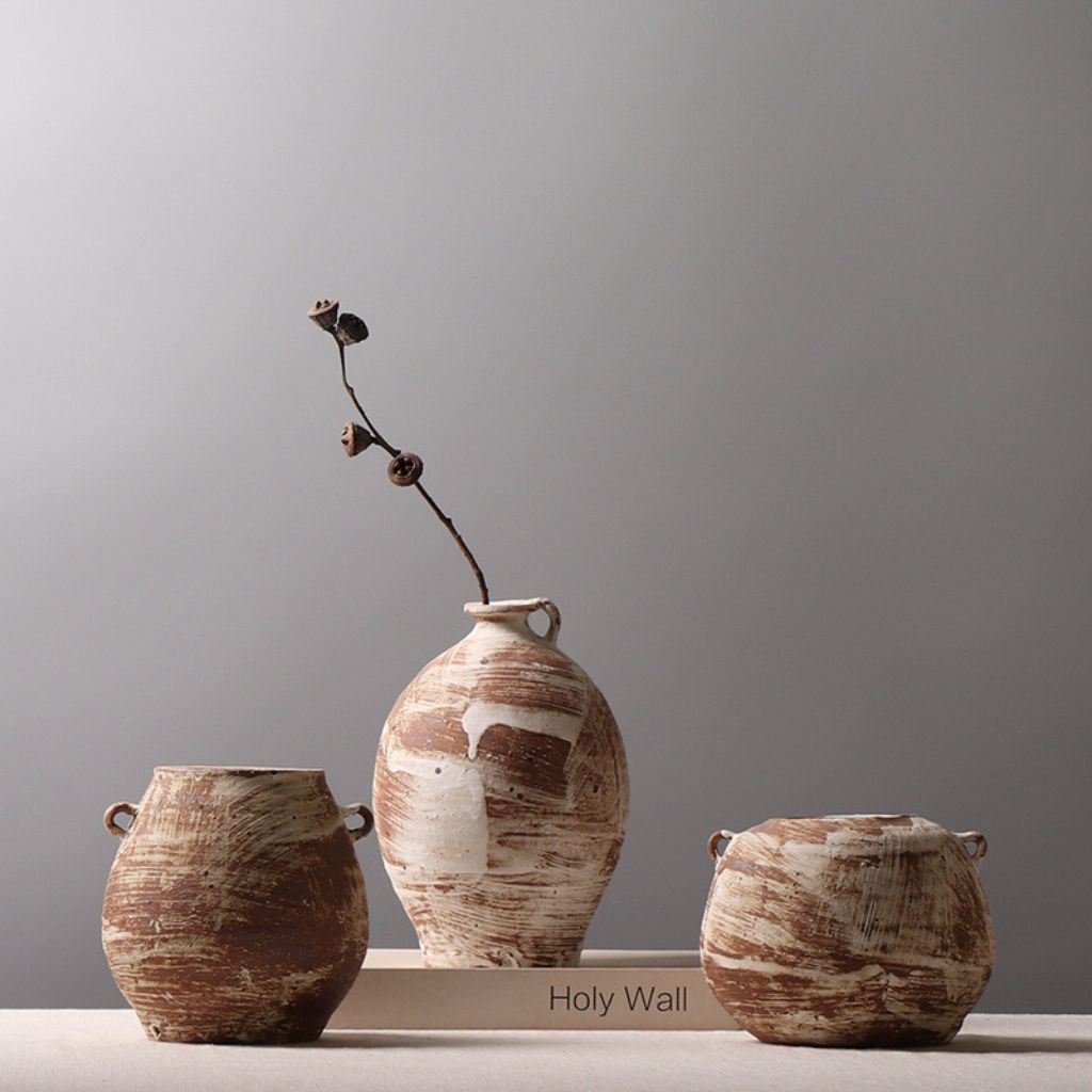 Distressed Chous Vase with Single Handle