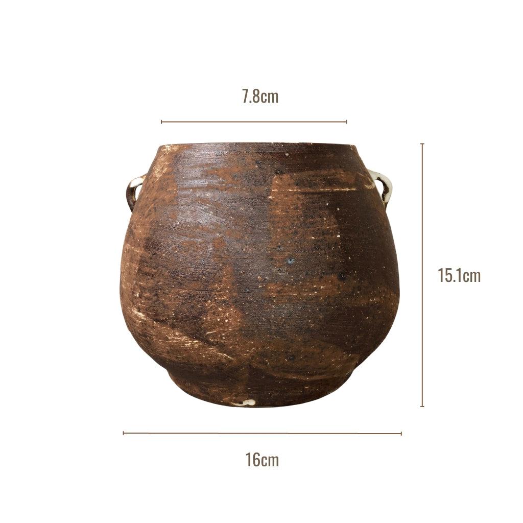 Distressed Dual Handled Oval Vase
