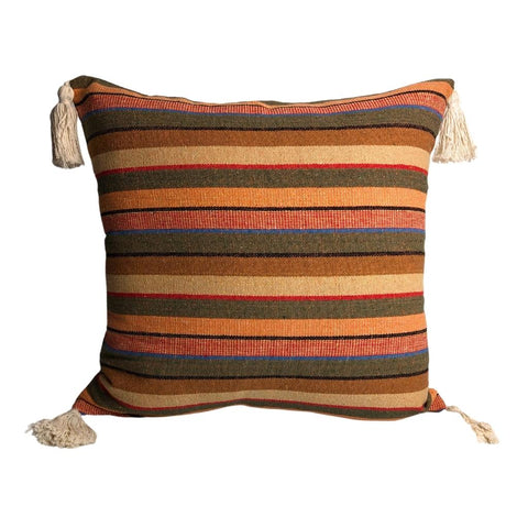 Image of Earthy Red & Orange Striped Vintage Throw Pillow Cover