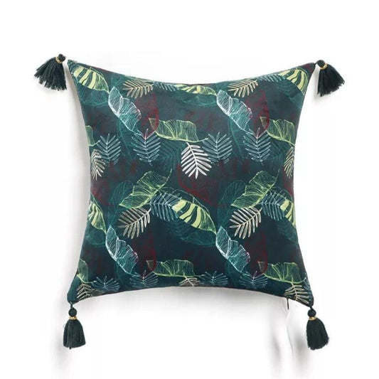 Emerald Banana Leaves Velvet Throw Pillow Cover
