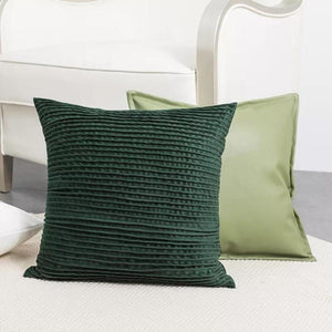 Emerald Green Pleated Velvet Throw Pillow Cover