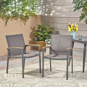 Emma Outdoor Mesh and Aluminum Frame Dining Chair (Set of 2)