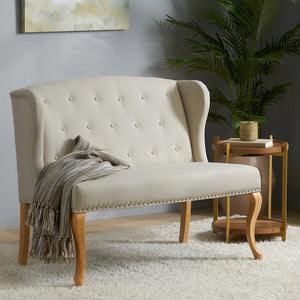 Eva French Country Style Tufted Beige Fabric Wingback Loveseat