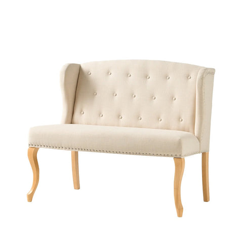 Image of Eva French Country Style Tufted Beige Fabric Wingback Loveseat