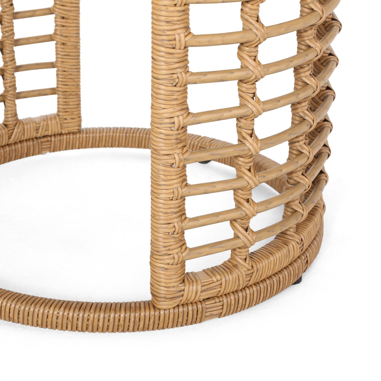 Evvy Outdoor Modern Boho Wicker Side Table with Tempered Glass Top