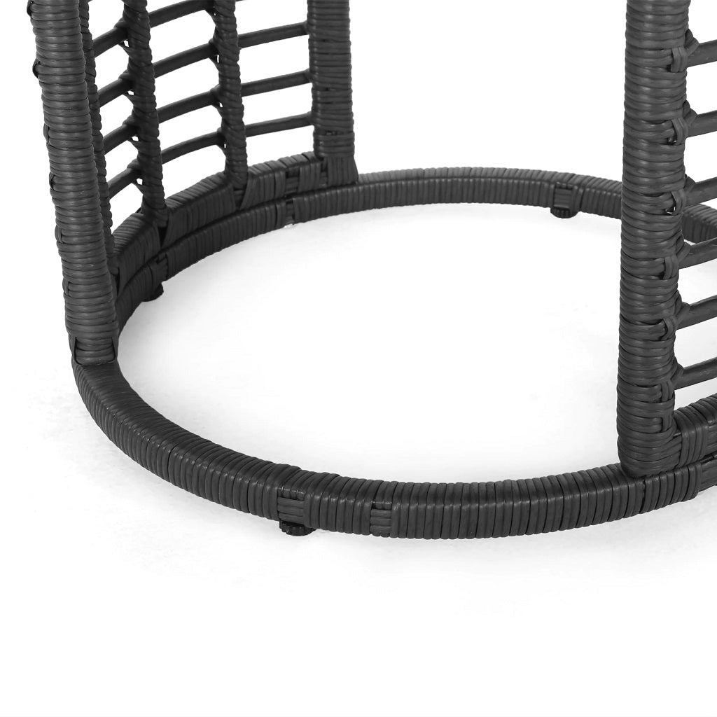 Evvy Outdoor Modern Boho Wicker Side Table with Tempered Glass Top