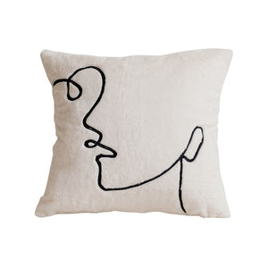 Faux Fur Abstract Face Embroidered Throw Pillow Cover