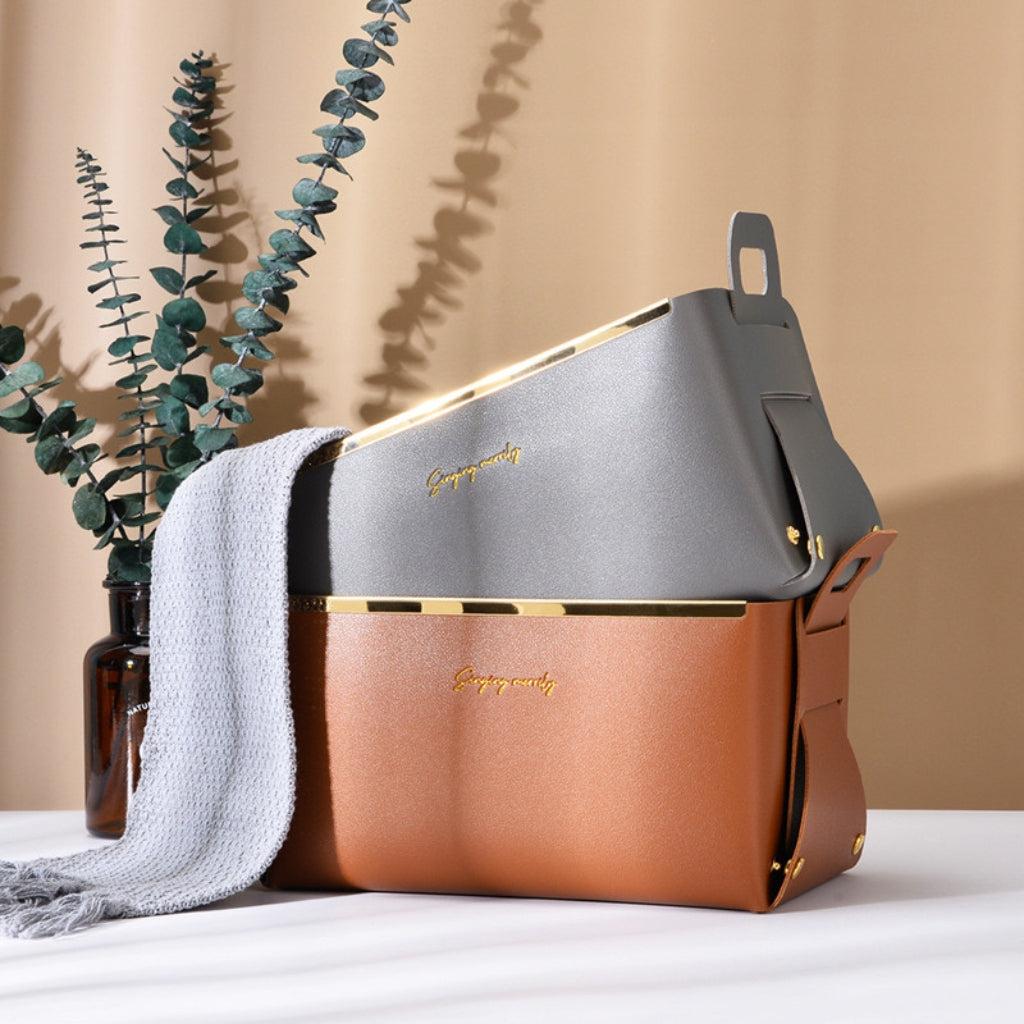 Faux Leather Foldable Storage Basket