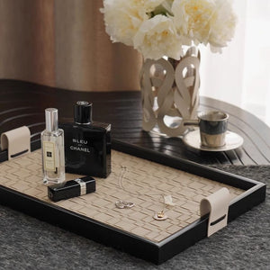 Faux Leather Weave Wooden Decorative Tray