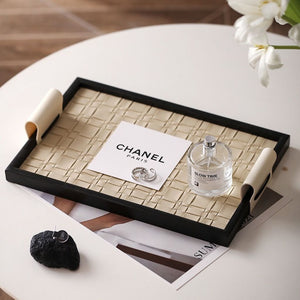 Faux Leather Weave Wooden Decorative Tray