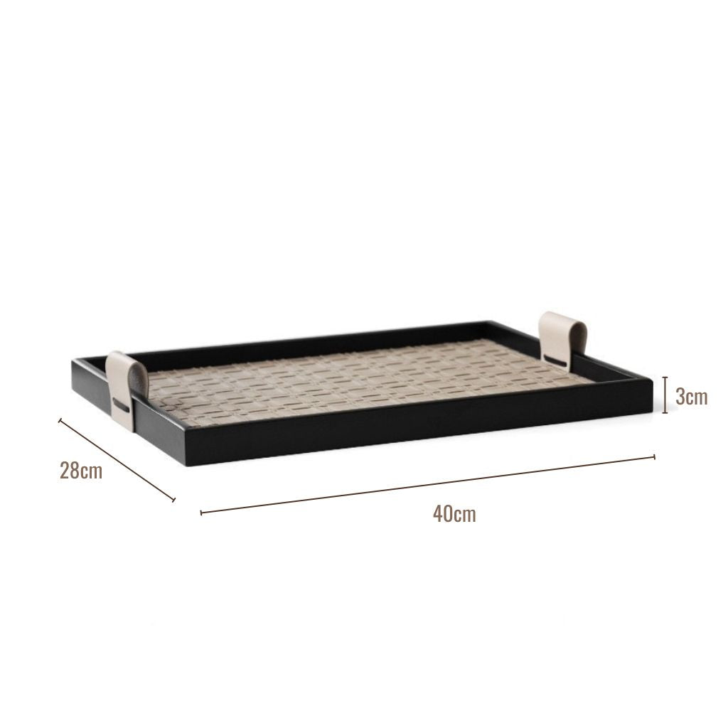 Faux Leather Weave Wooden Decorative Tray