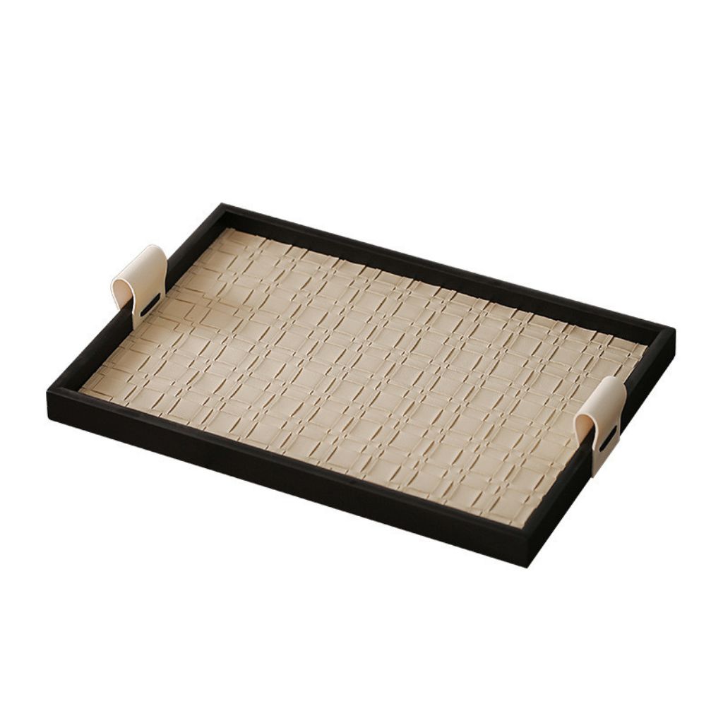 Faux Leather Weave Wooden Decorative Tray