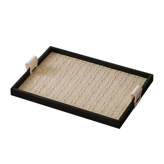 Faux Leather Weave Wooden Decorative Tray