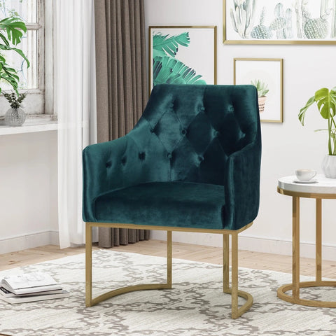 Image of Fern Modern Tufted Glam Accent Chair with Velvet Cushions and U-Shaped Base