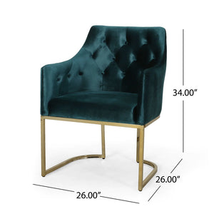 Fern Modern Tufted Glam Accent Chair with Velvet Cushions and U-Shaped Base