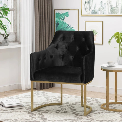 Image of Fern Modern Tufted Glam Accent Chair with Velvet Cushions and U-Shaped Base