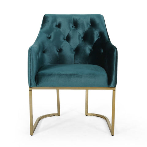 Image of Fern Modern Tufted Glam Accent Chair with Velvet Cushions and U-Shaped Base