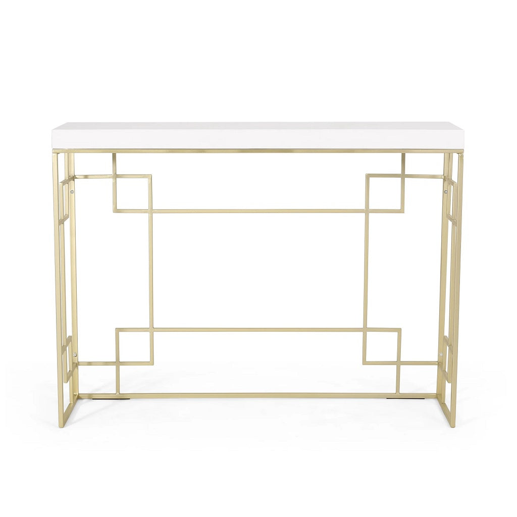 Filly Modern Glam Geometric Console Table, Gold and White