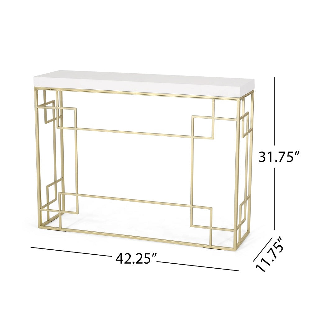 Filly Modern Glam Geometric Console Table, Gold and White