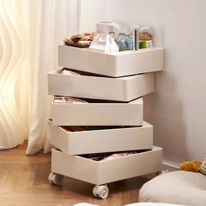 Five Tiers Rotating Drawer Storage Cart with Casters