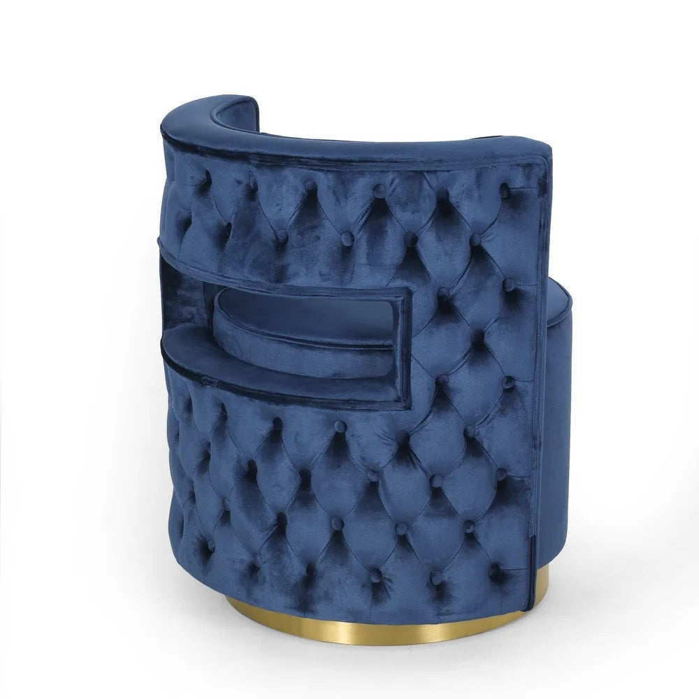 Freas Modern Glam Round Open Back Velvet Swivel Club Chair