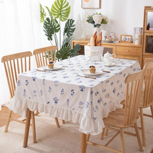 French Country Blue Floral Embroidered Tablecloth