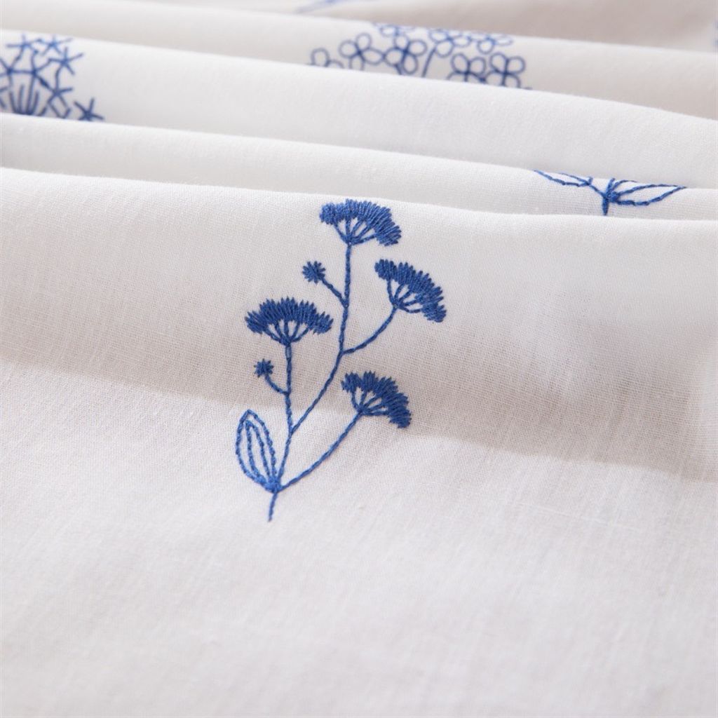 French Country Blue Floral Embroidered Tablecloth