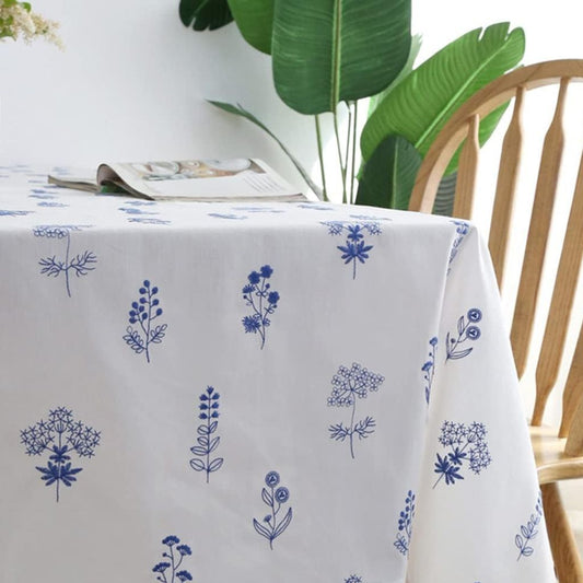 French Country Blue Floral Embroidered Tablecloth