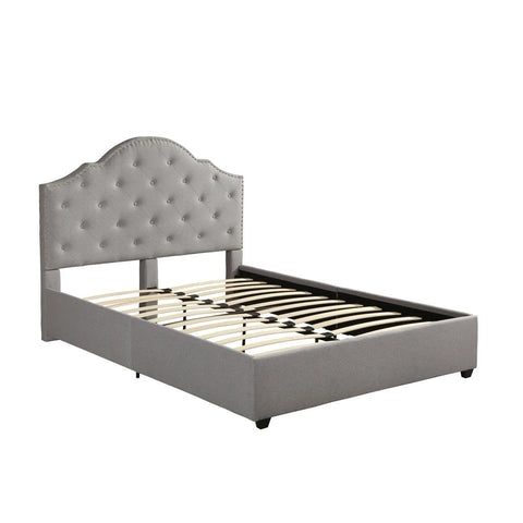 Image of Gentry Contemporary Button-Tufted Camelback Queen Bed Frame with Nailhead Trim
