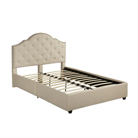 Image of Gentry Contemporary Button-Tufted Camelback Queen Bed Frame with Nailhead Trim