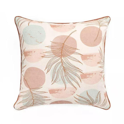 Geometric Circle with Embroidered Leaves Throw Pillow Cover