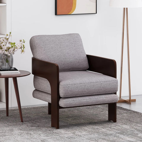 Image of Grover Mid-Century Modern Fabric Bentwood Accent Chair