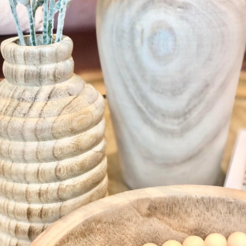 Hand-carved Paulownia Wooden Lines Vase
