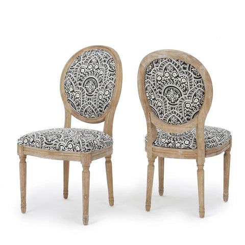 Hawthorne Black and White Patterned Fabric Dining Chair (Set of 2)