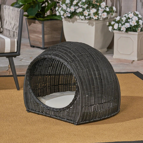 Hayes Outdoor Wicker Igloo Cushioned Pet Bed