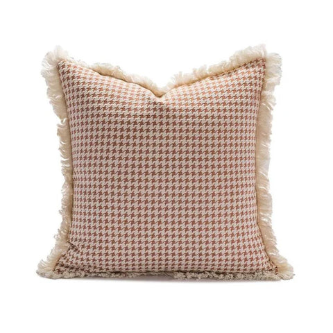 Image of Houndstooth Pattern Throw Pillow Cover with Brush Fringe