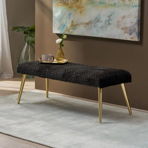 Image of Indira Patterned Faux Fur Bench