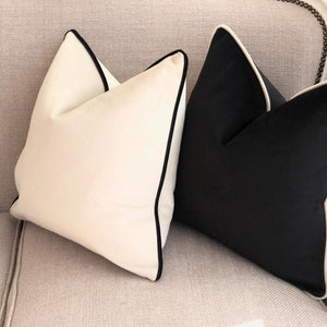 Ivory Velvet Throw Pillow Cover with Black Piping
