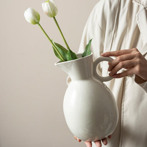Image of Ivory White Ceramic Pitcher Vase