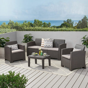 Jacob Outdoor 4 Piece Faux Wicker Chat Set