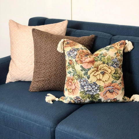 Image of Japanese Floral Print on Brown Throw Pillow Cover