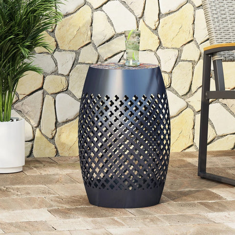 Kalyse Outdoor Lace Cut Side Table with Tile Top