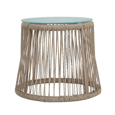 Image of Karen Outdoor Side Table, Steel and Rope, Tempered Glass Table Top, Boho