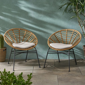 Keegan Outdoor Wicker Dining Chair with Cushion (Set of 2)