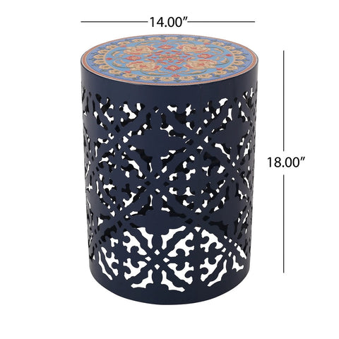 Image of Kenzi Outdoor Lace Cut Side Table with Tile Top