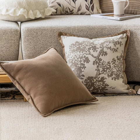 Image of Khaki Brown Bordered Throw Pillow Cover